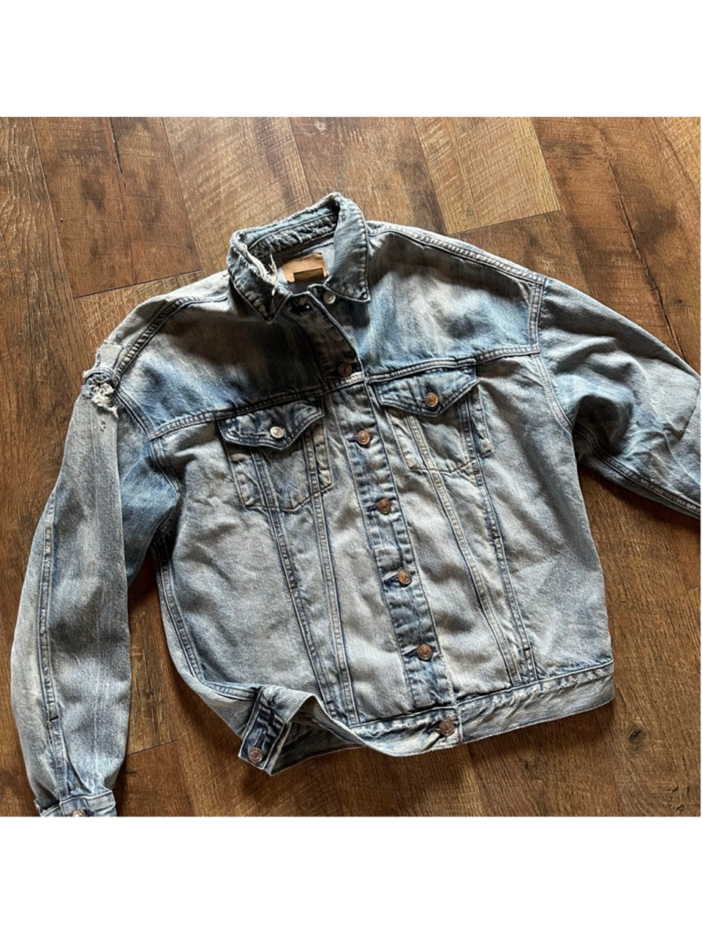 Women's American Eagle Blue Distressed Denim Jean Jacket S